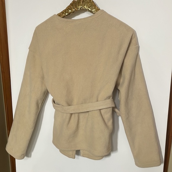 Beige Medium Fleece  Wrap Tie Jacket - Picture 8 of 12